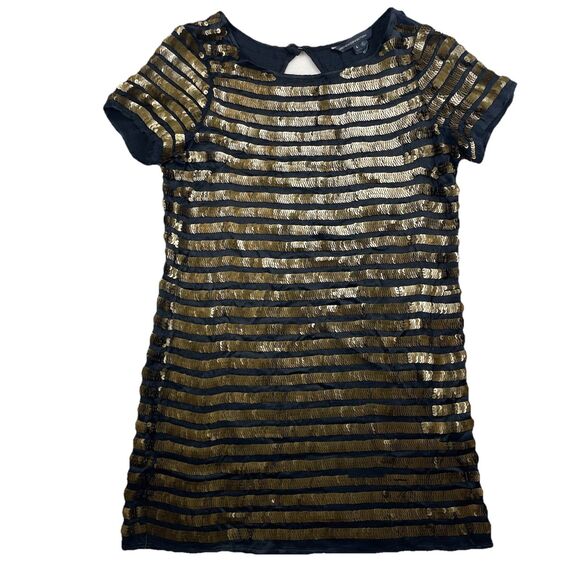 French Connection SERPENT SEQUIN Women’s Short Sleeve Mini Dress Black Gold-6 - Picture 2 of 12